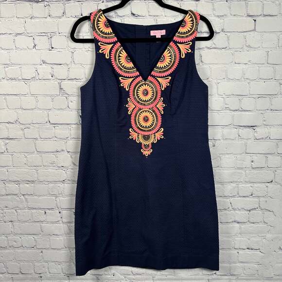 Lilly Pulitzer Dresses & Skirts - Lilly Pulitzer Suzette Shift Dress Navy Gold Embellished V-Neck Sleeveless Dress